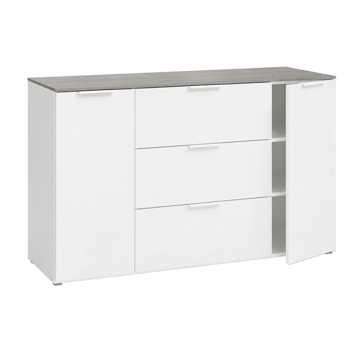 Mobile Contenitore della Linea GALAVERNA con 3 Cassetti e 2 Ante, Mobile Ingresso Archivio, Madia Bianca, (LxAxP) 159,9 × 93,5 × 45 cm, Cemento