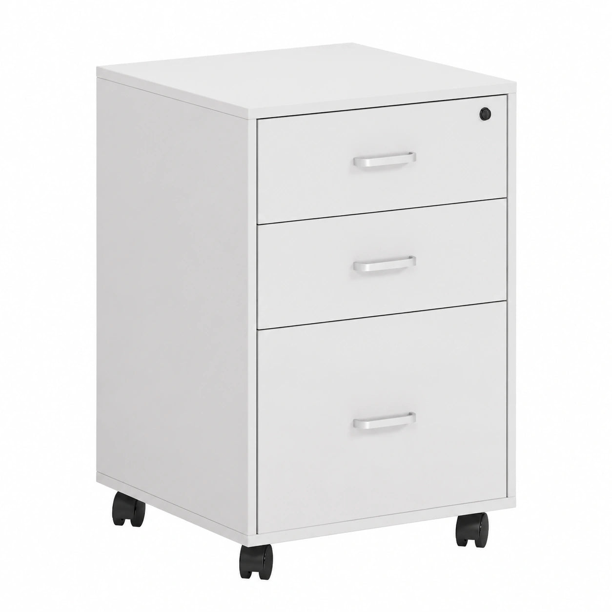 Cassettiera da Ufficio Studio Scrivania Armadio per Archiviazione su Rotelle Mobile Contenitore con Serratura con 3 Cassetti, Bianco