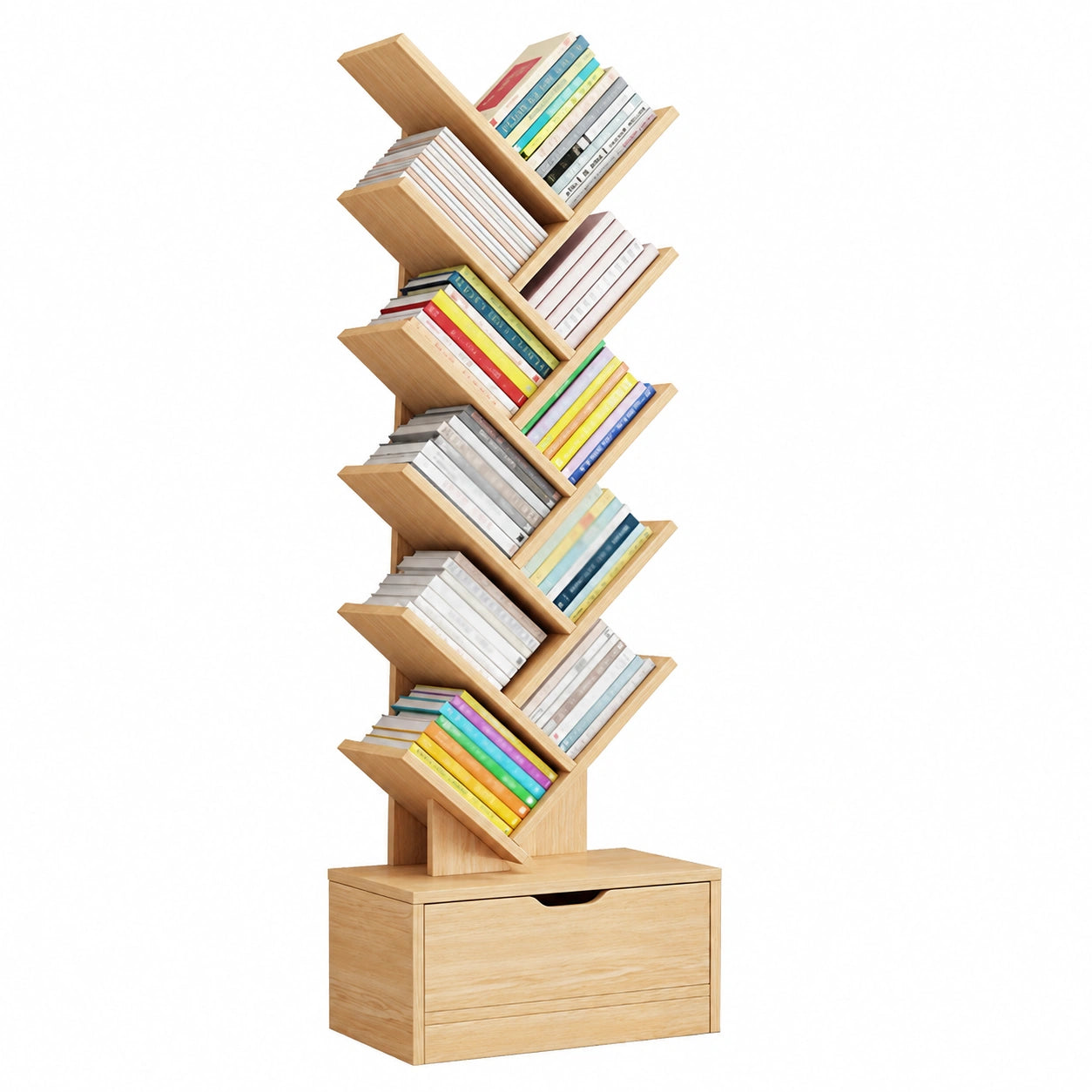 Libreria moderna ad albero con cassetto da pavimento per soggiorno ufficio libreria verticale nizer scaffali in colore noce soluzione