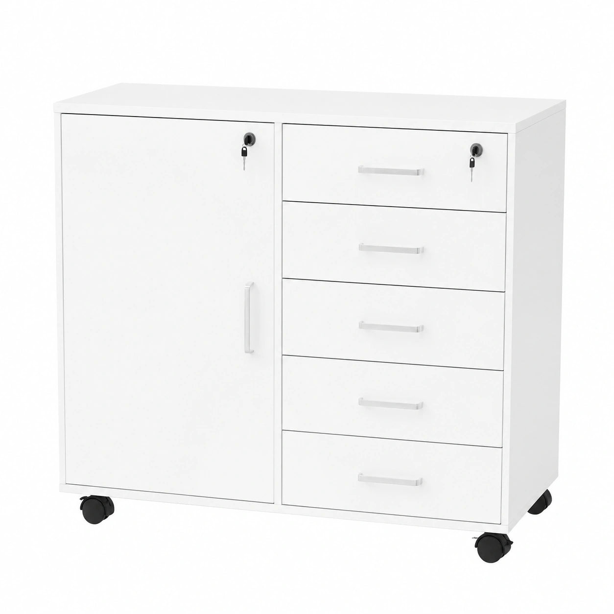 Mobile ufficio con chiave, Cassettiera Ufficio con Ruote, Armadio ufficio con 3 Ripiano Regolabile, Manico in metallo, 78 × 40 × 65,5 cm