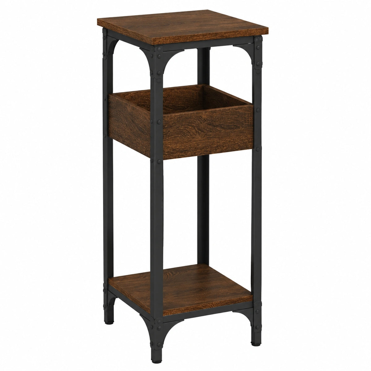 Tavolo Console con Scaffale, Tavolo Console in Rovere Marrone con Telaio Metallico, Ampio Spazio di Archiviazione, Piedi Regolabili, per Soggiorno