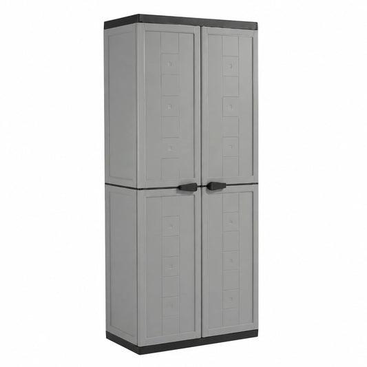 Armadio Jolly Alto, 3 Ripiani Regolabili, Grigio, Nero, 68 × 39 × 166H cm