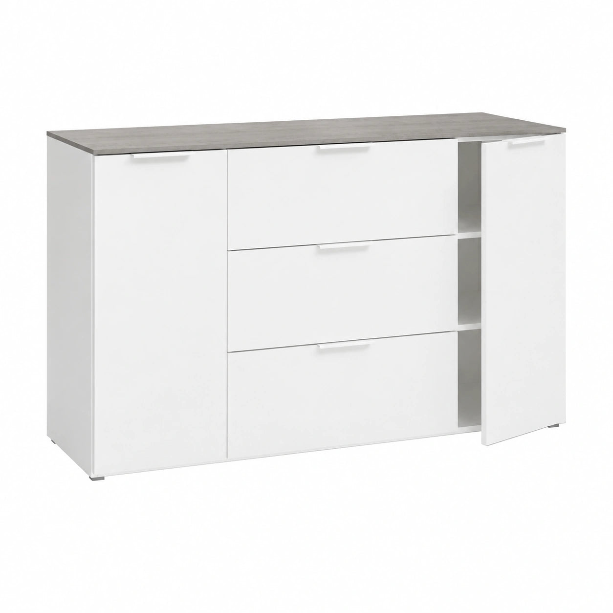 Mobile Contenitore della Linea GALAVERNA con 3 Cassetti e 2 Ante, Mobile Ingresso Archivio, Madia Bianca, (LxAxP) 159,9 × 93,5 × 45 cm, Cemento