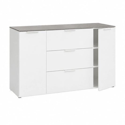 Mobile Contenitore della Linea GALAVERNA con 3 Cassetti e 2 Ante, Mobile Ingresso Archivio, Madia Bianca, (LxAxP) 159,9 × 93,5 × 45 cm, Cemento