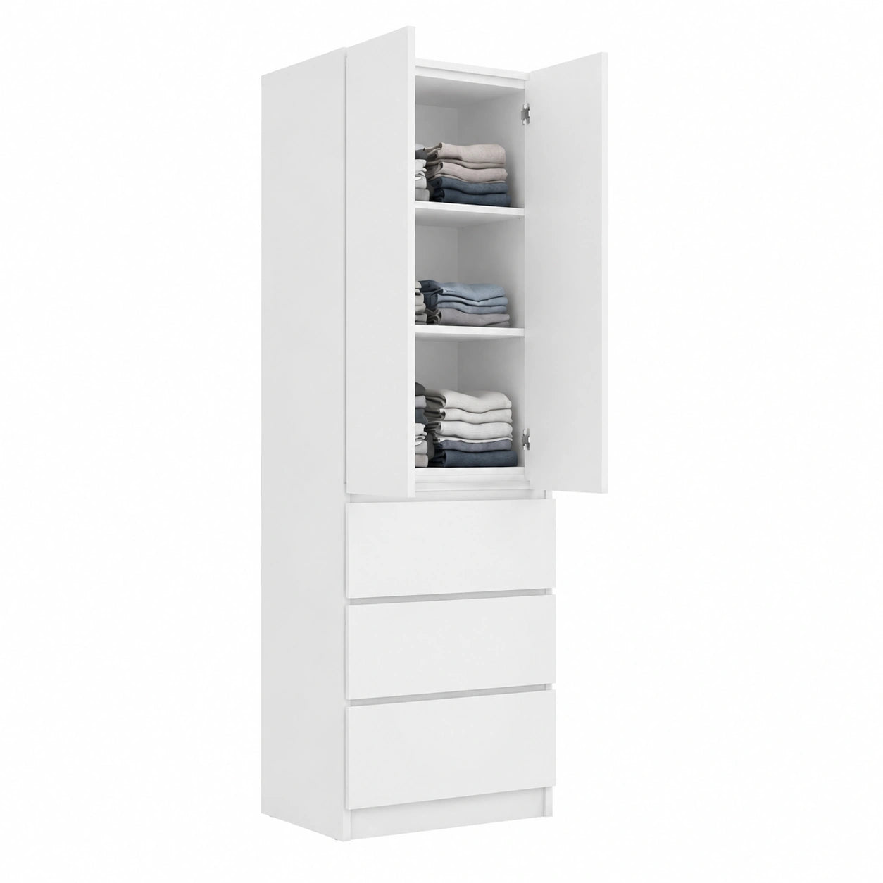 Armadio multiuso con 3 cassetti, 3 scomparti e 2 ante per camera da letto, soggiorno o corridoio, 180,5 × 50 × 40 cm (bianco)
