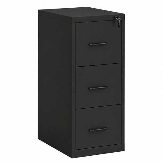 Schedario da Ufficio a 3 Cassetti in Acciaio 36.5 × 46.2 × 99 cm Nero, Barra Regolabile, Cassettiera per Documenti, per Ufficio Casa e Studio