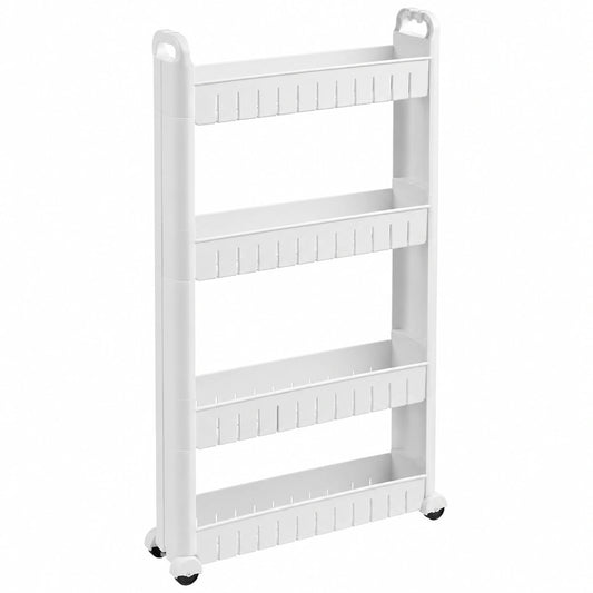 Carrello sottile a 4 livelli, organizzatore da bagno scorrevole da 8,9 cm, scaffale portaoggetti a più livelli con ruote, carrello mobile stretto