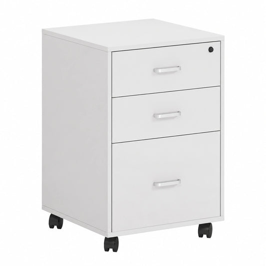 Cassettiera da Ufficio Studio Scrivania Armadio per Archiviazione su Rotelle Mobile Contenitore con Serratura con 3 Cassetti, Bianco