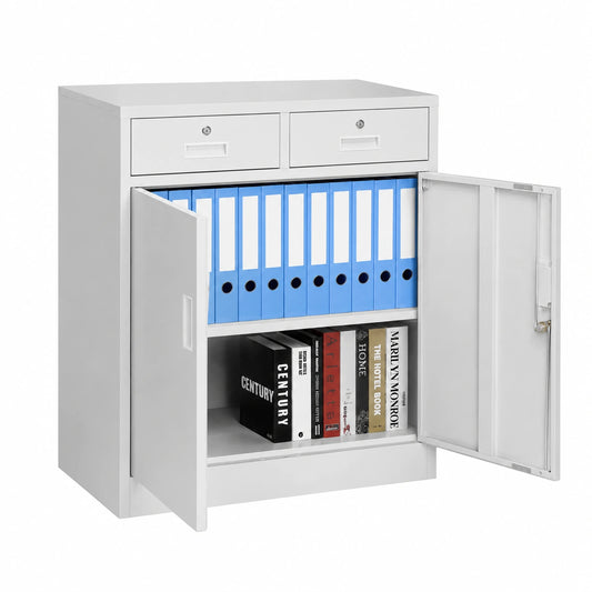 Armadio in Metallo da Arredo Ufficio con 2 Chiavi e Serratura, Armadietto Grigio Ideale per Garage, Casa, Lavoro, Mobile Archiviazione Faldoni