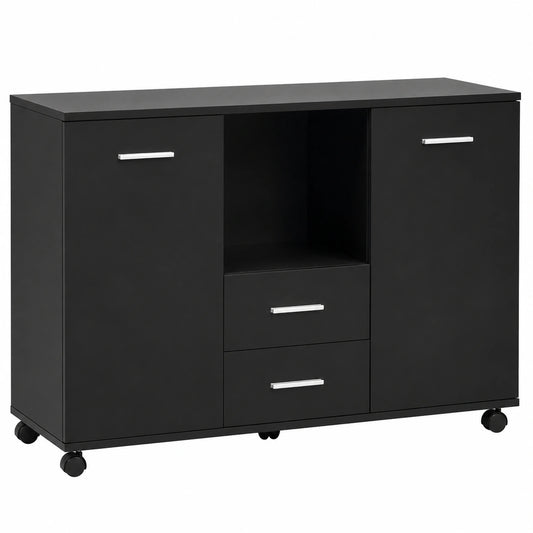 Vinsetto Armadietto Multifunzionale per l'Ufficio Legno 100 × 40 × 71cm Nero, Ruote a 360°, per Stampanti e Fascicoli