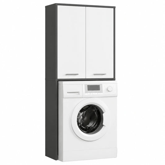 Armadio Pensile per Lavatrice FIN 180, Armadio di trasformazione con 2 Ante, 4 Ripiani, Archivio per bagno, Cassettiera per lavatrice, 64 × 180 × 30