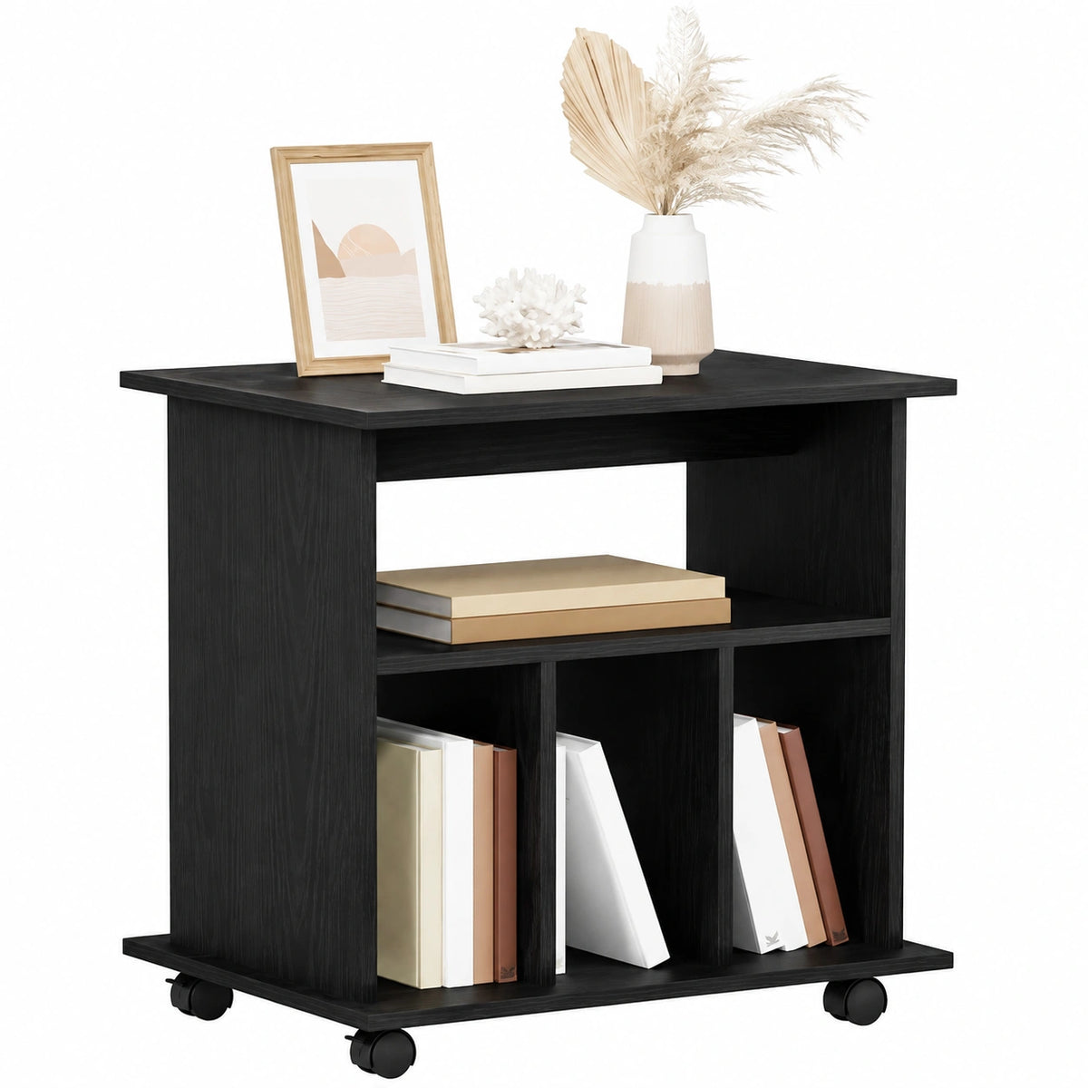Mobile con Ruote Rovere Nero 60 × 45 × 55 cm Legno Multistrato, Soluzioni di archiviazione per Ufficio Moderne, unità Mobile Versatile, armadi