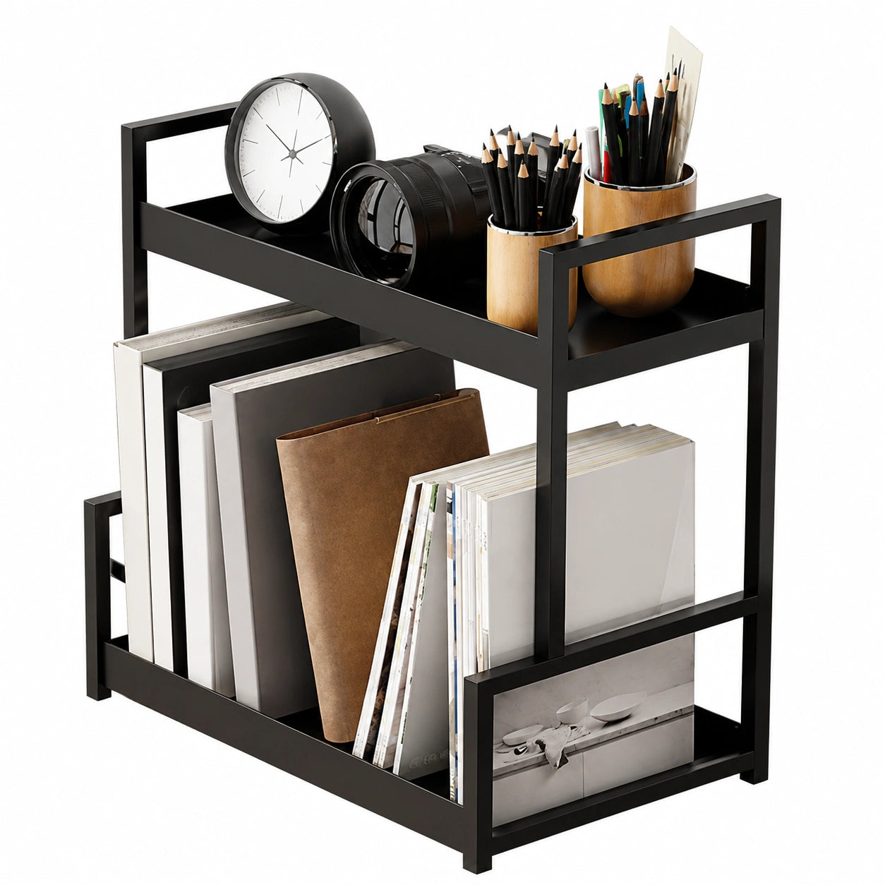Scaffale di archiviazione per desktop, organizzatore di archiviazione da, scrivania, a doppio strato, multifunzione