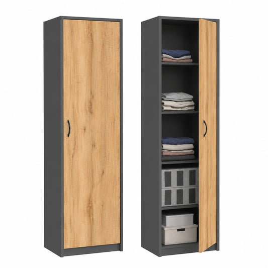 Armadio multiuso con 1 anta e 5 scomparti, armadio universale per ufficio e casa, 180 × 50 × 35 cm (grafite, rovere Wotan)