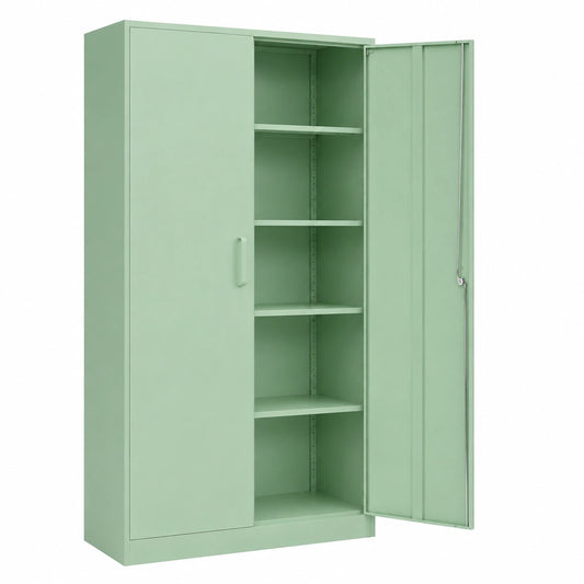 Armadio Ufficio in Metallo a 5 Ripiani con 2 Ante, Armadio Garage con Serratura a Chiave, Ripiani Regolabili, L78 x P39 x A170 cm (verde, 78_x_170_cm)