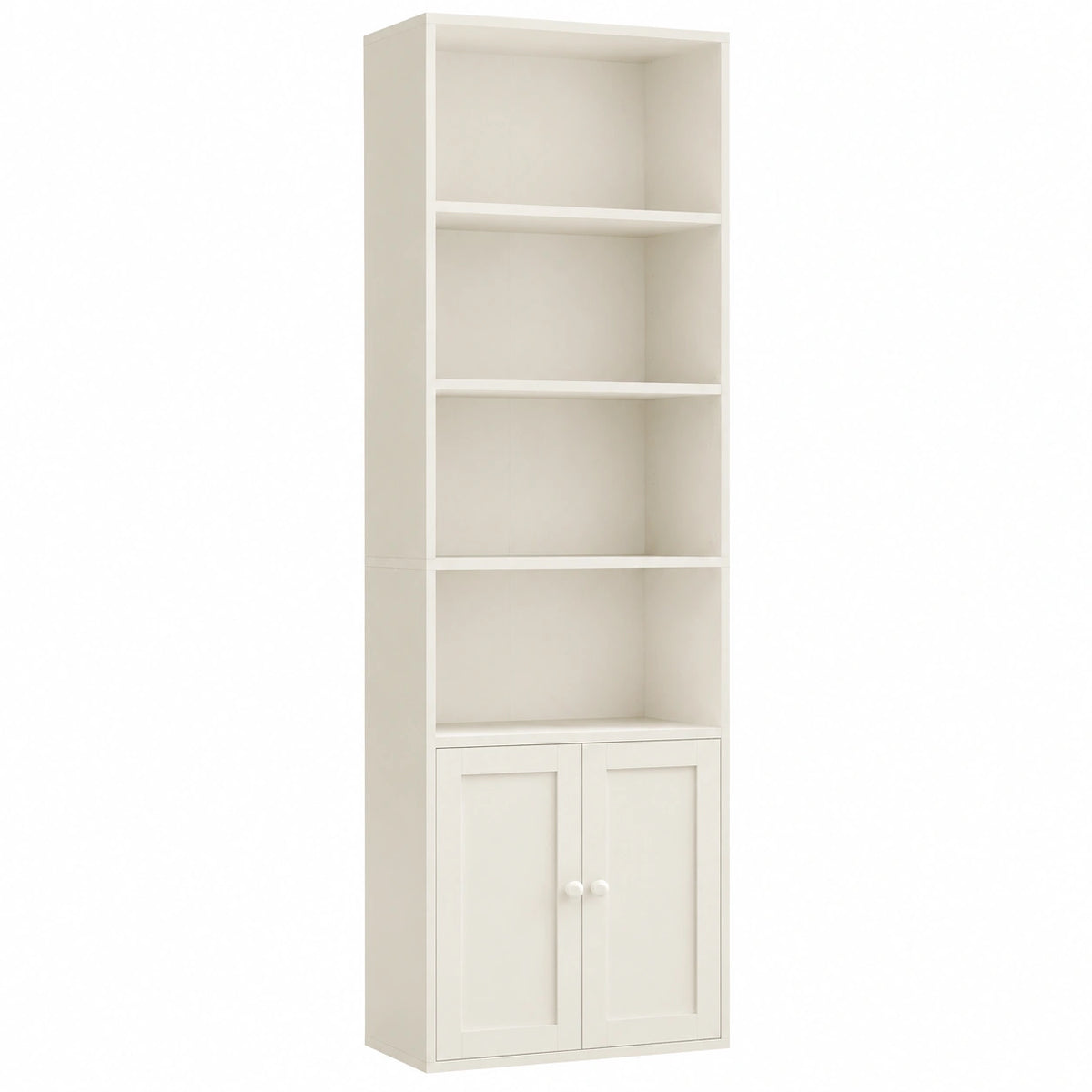 Libreria con Ante 6 Ripiani, Scaffale Verticale 176cm Bianco, Montaggio Facile 176 × 48 × 24cm Scaffali Ripiani Regolabili Anti-Ribaltamento 80-120