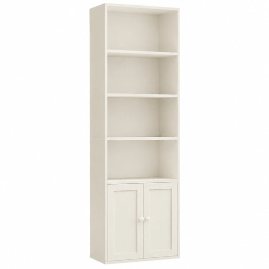 Libreria con Ante 6 Ripiani, Scaffale Verticale 176cm Bianco, Montaggio Facile 176 × 48 × 24cm Scaffali Ripiani Regolabili Anti-Ribaltamento 80-120