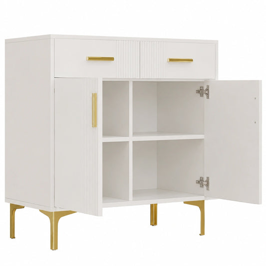 Credenza Soggiorno Moderna, Maniglie Oro Spazzolato e Gambe Lucide Mobile TV, Soluzione Archiviazione per Sala da Pranzo e Ingresso (Bianco, 80 × 35